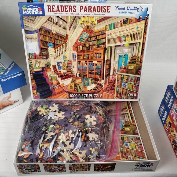 Puzzle White Mountain 1000pc Readers Paradise 24x30 Library Book Shop Gifts USED - Picture 2 of 4